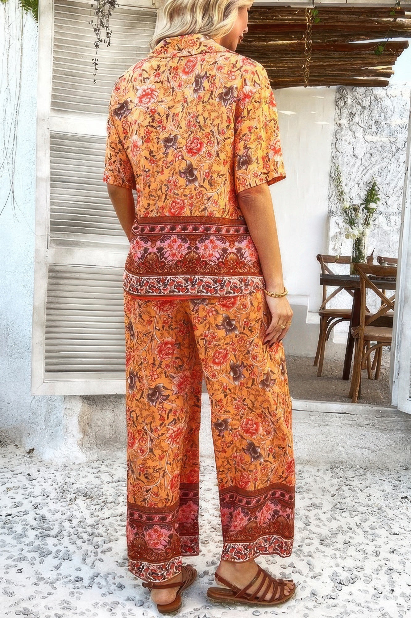 Two Pieces Button Down Boho Blouse Pant Sets - Wear Arielle