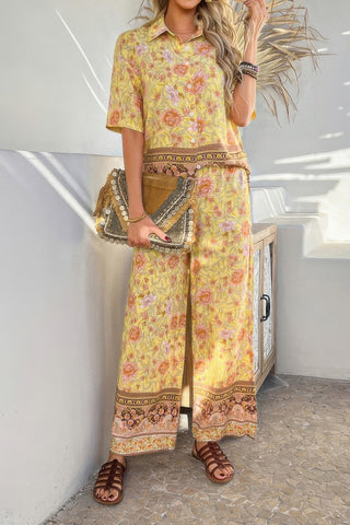 Two Pieces Button Down Boho Blouse Pant Sets - Wear Arielle