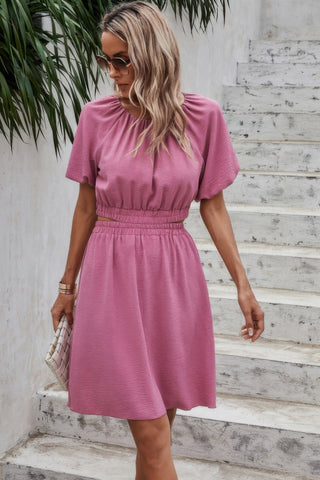 Two Pieces Solid Basic Elastic Round Neck Sets - Wear Arielle