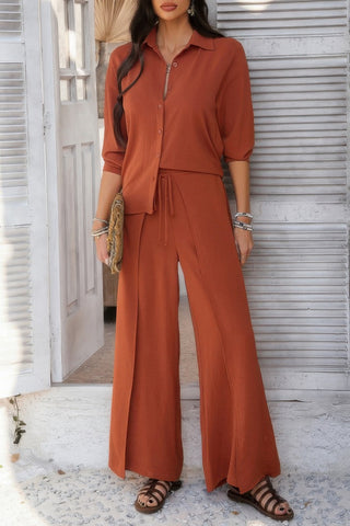 Two Pieces Split Solid Button Down Sets - Wear Arielle