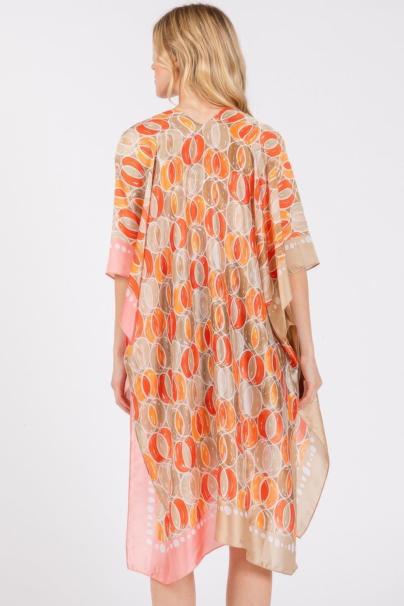 Two Tones Trim Abstract Print Silky Feel Kimono - Wear Arielle