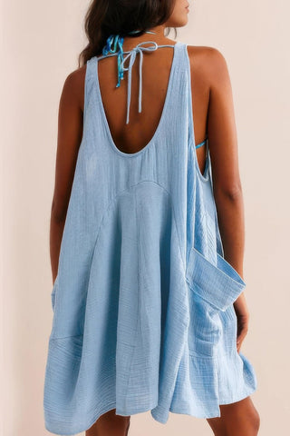 U Neck Backless Sleeveless Mini Pocket Dress - Wear Arielle