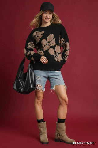 Umgee Floral Long Sleeve Sweater - Wear Arielle
