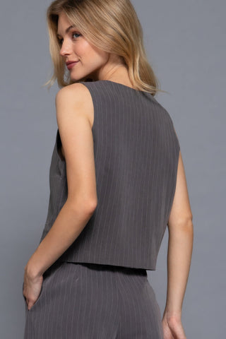 V - neckline Pin Stripe Woven Vest - Wear Arielle