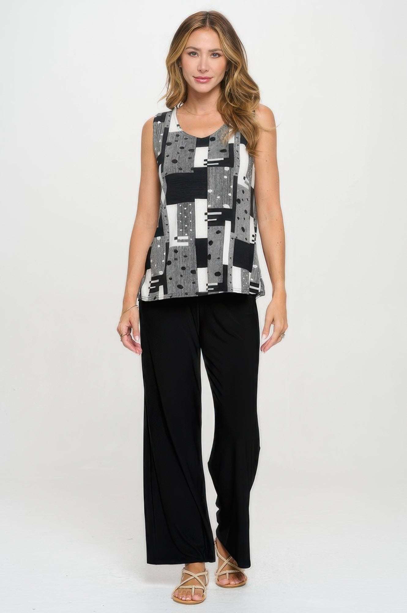 Venechia Pleated Print Sleeveless Tank Top - Wear Arielle