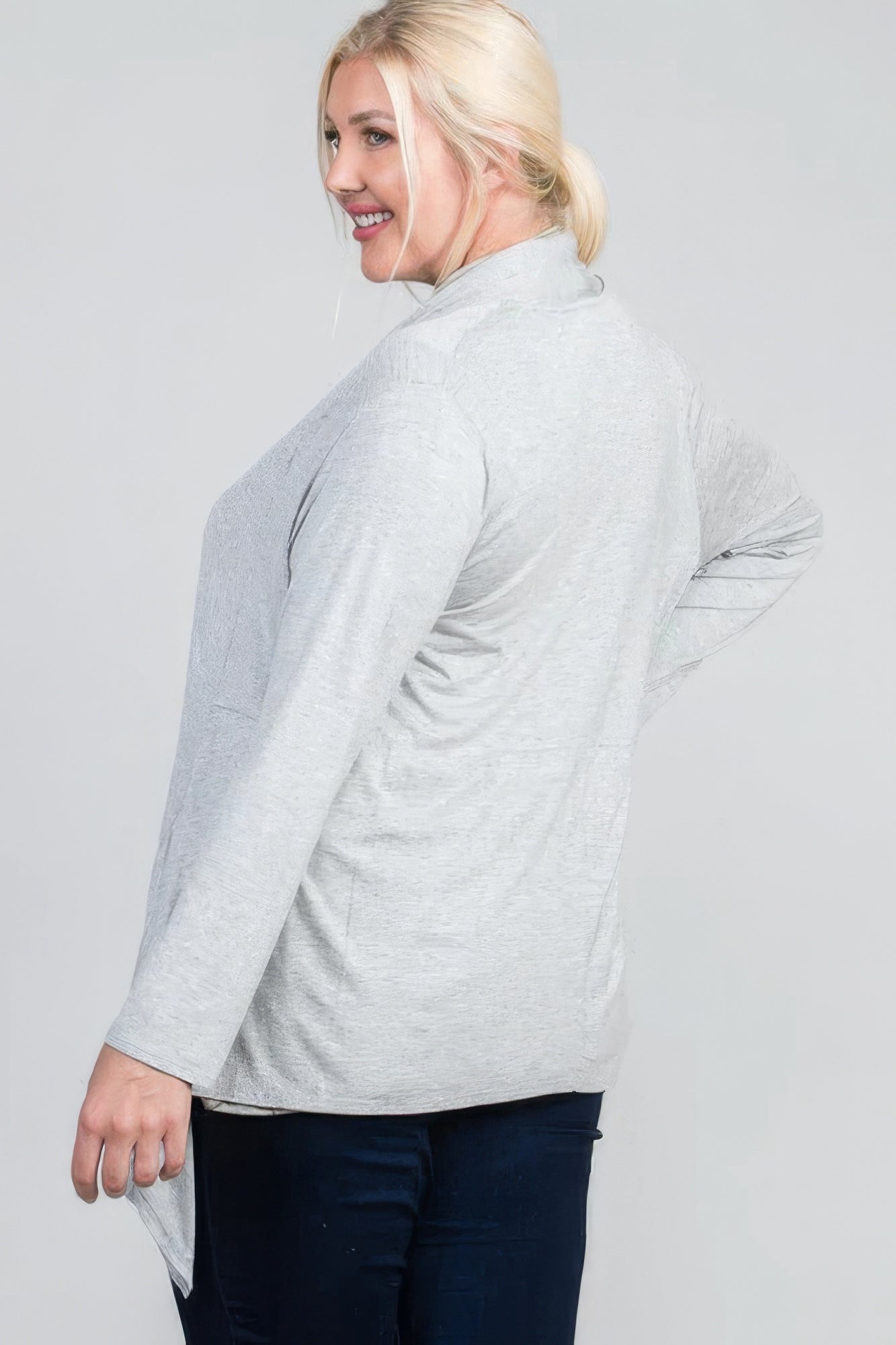 Waist Seam Shark Bite Long Sleeve Open Solid Cardigan - Wear Arielle