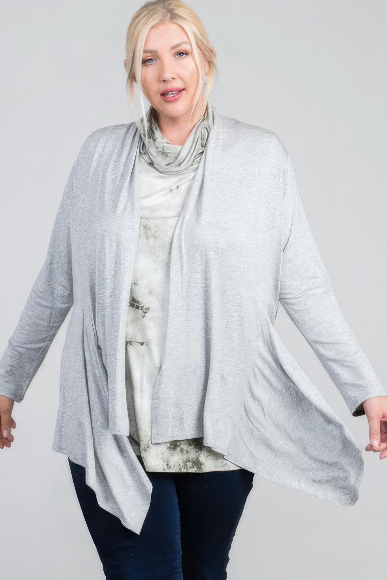 Waist Seam Shark Bite Long Sleeve Open Solid Cardigan - Wear Arielle