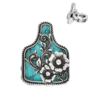 Western Floral Cattle Tag Stretch Ring - Wear Arielle
