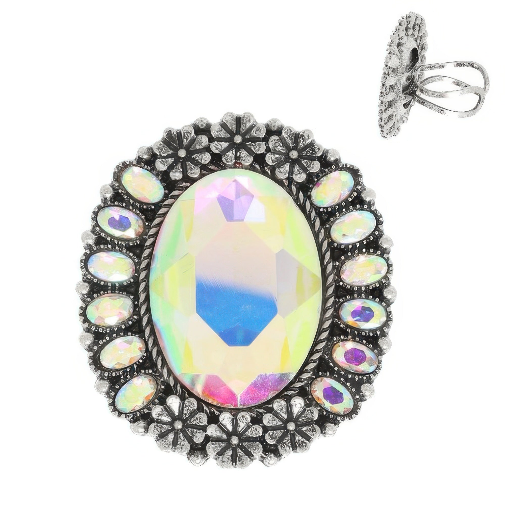 Western Oval Cut Crystal Cuff Ring - Wear Arielle