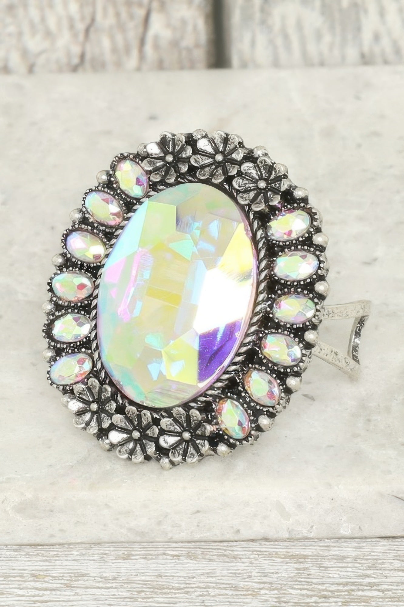 Western Oval Cut Crystal Cuff Ring - Wear Arielle