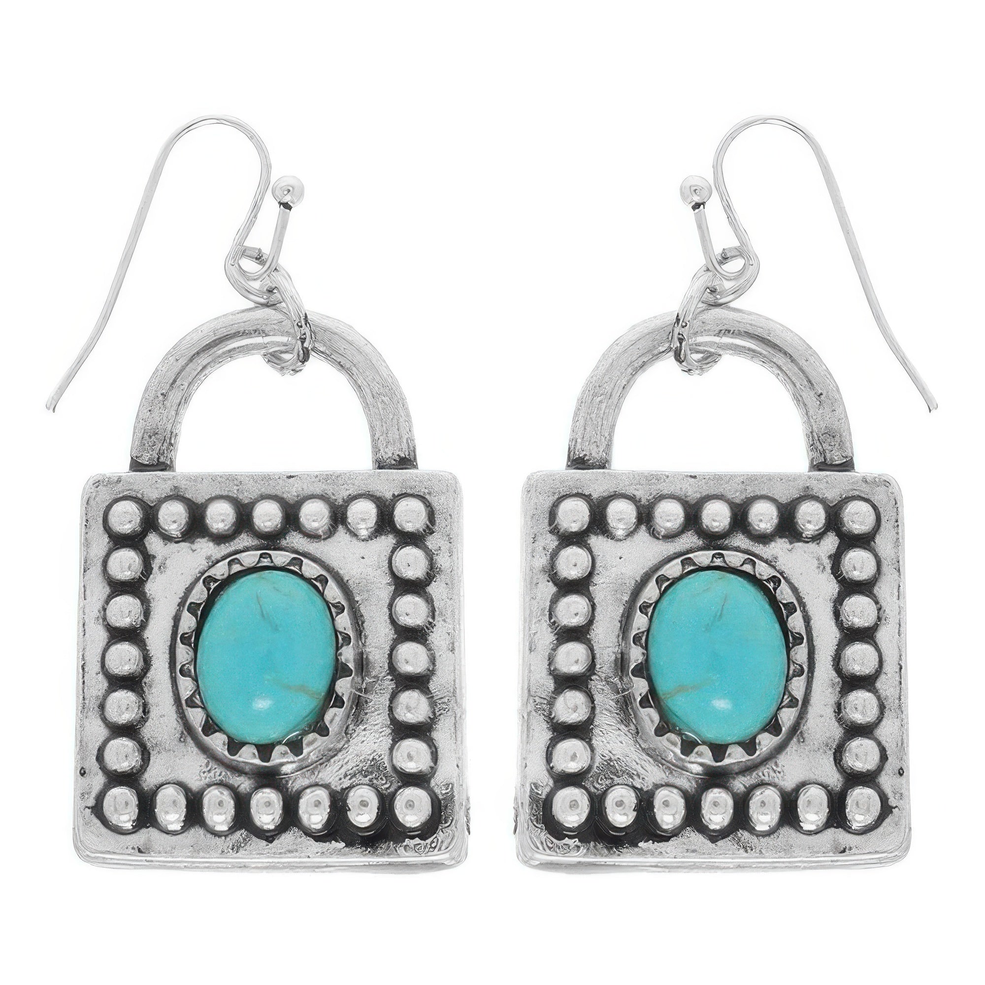 Western Turquoise Square Locket Earrings - Wear Arielle
