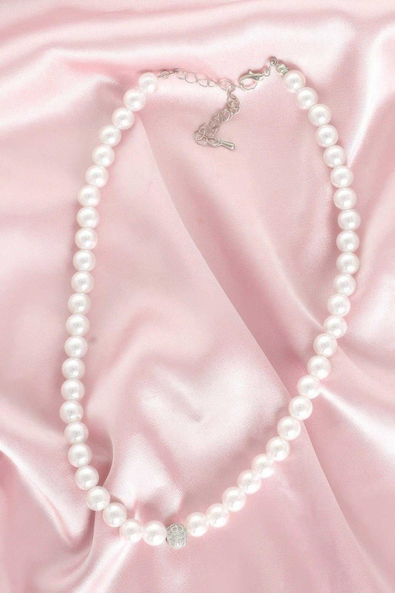 White Pearl Cubic Zirconia Pave Sphere Necklace - Wear Arielle
