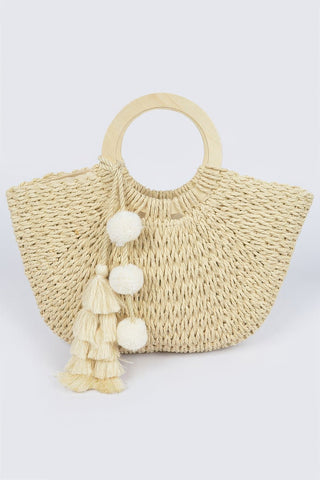 Woven Cotton Wood Handle Tote Bag - Wear Arielle
