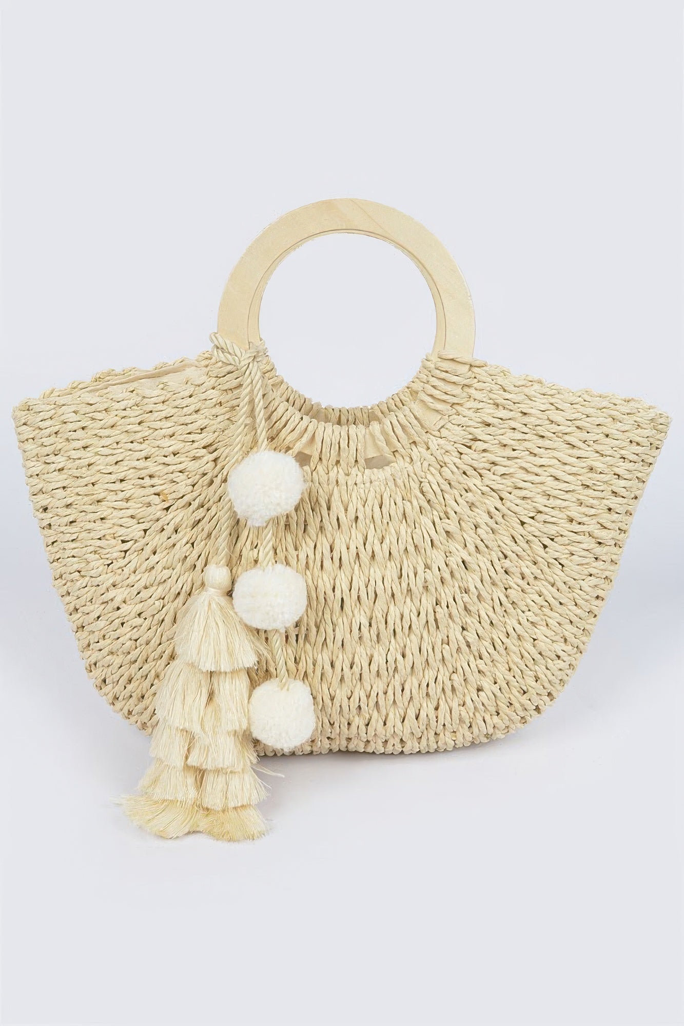 Woven Cotton Wood Handle Tote Bag - Wear Arielle