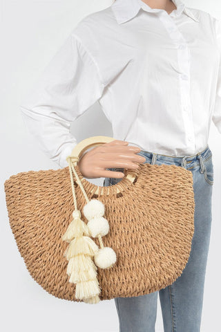 Woven Cotton Wood Handle Tote Bag - Wear Arielle