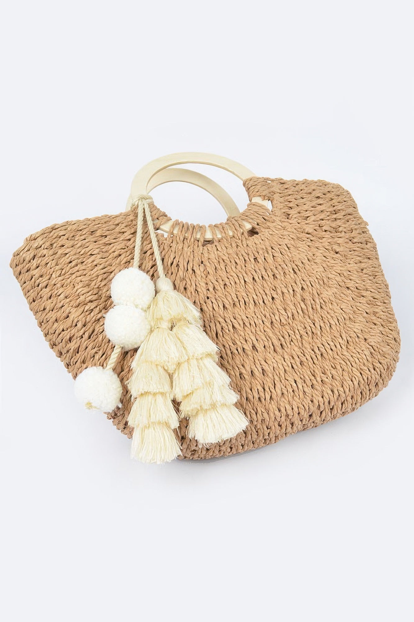 Woven Cotton Wood Handle Tote Bag - Wear Arielle