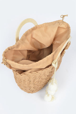 Woven Cotton Wood Handle Tote Bag - Wear Arielle