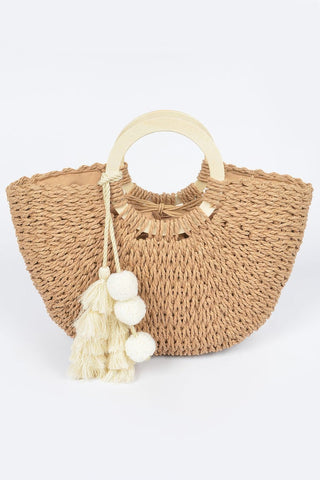 Woven Cotton Wood Handle Tote Bag - Wear Arielle