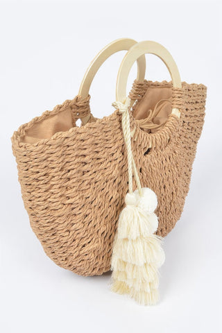 Woven Cotton Wood Handle Tote Bag - Wear Arielle