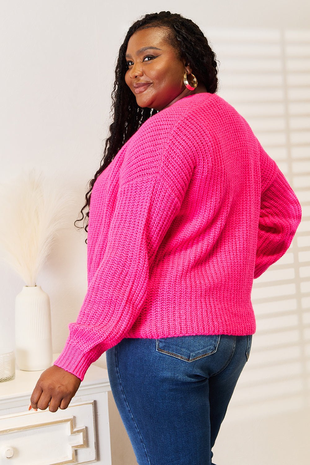 Woven Right Rib - Knit Open Front Drop Shoulder Cardigan - Wear Arielle