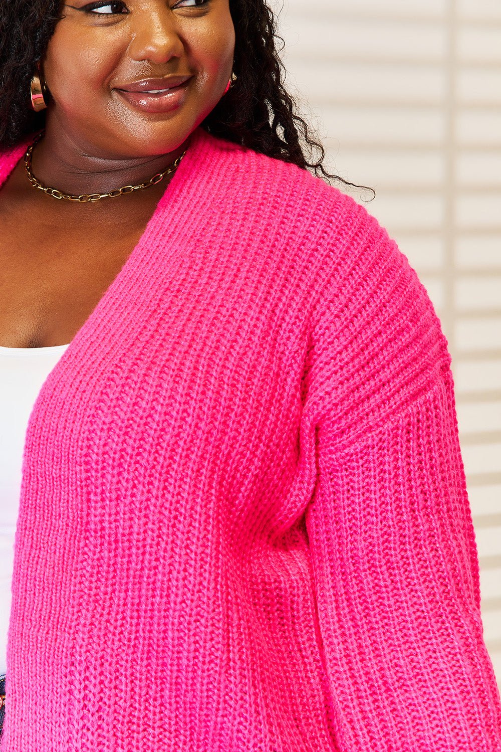 Woven Right Rib - Knit Open Front Drop Shoulder Cardigan - Wear Arielle