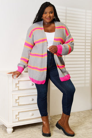 Woven Right Ribbed Long Sleeve Cardigan - Wear Arielle