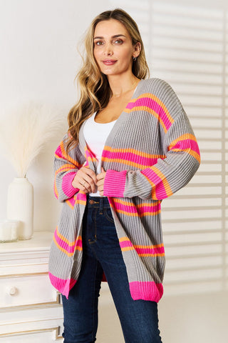 Woven Right Ribbed Long Sleeve Cardigan - Wear Arielle