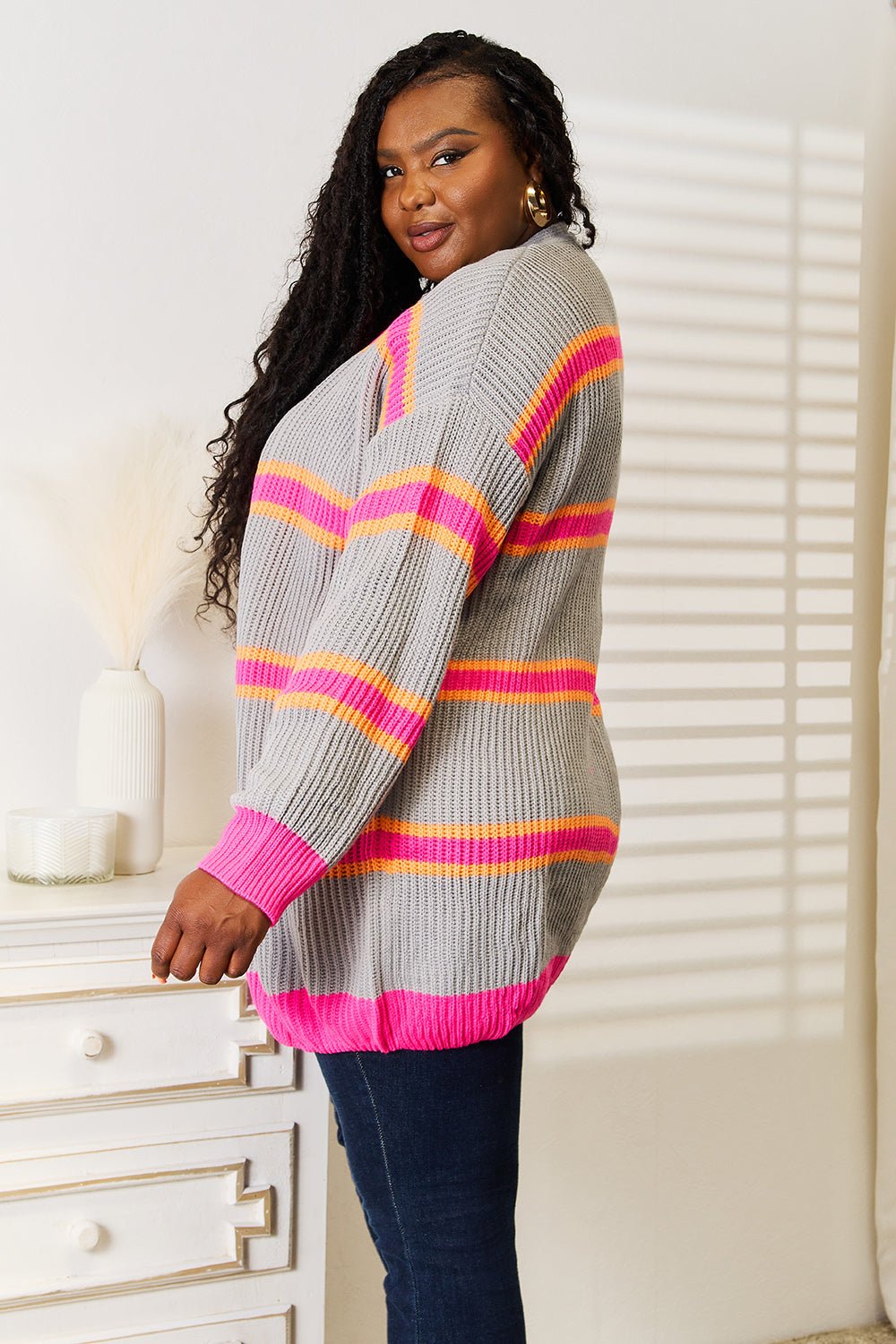 Woven Right Ribbed Long Sleeve Cardigan - Wear Arielle