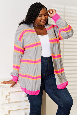 Woven Right Ribbed Long Sleeve Cardigan - Wear Arielle