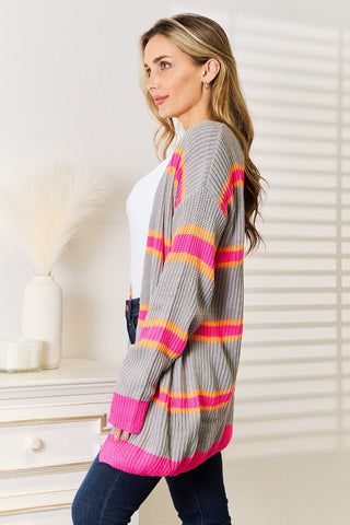 Woven Right Ribbed Long Sleeve Cardigan - Wear Arielle