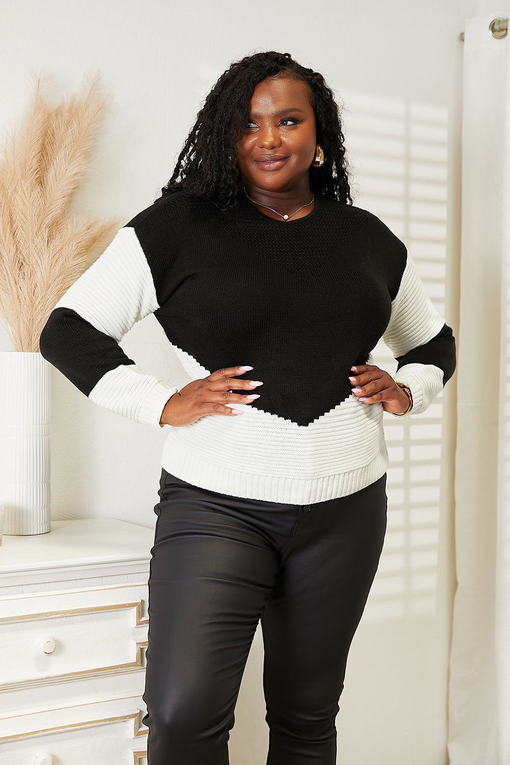 Woven Right Two - Tone Openwork Rib - Knit Sweater - Wear Arielle