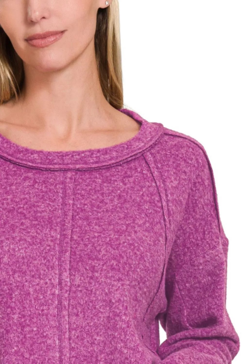 Zenana Brushed Hacci Exposed Seam Hi Low Sweater - Wear Arielle