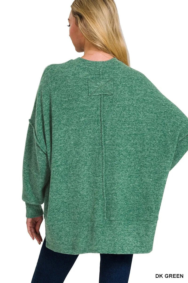 Zenana Brushed Melange Hacci Oversized Sweater - Wear Arielle