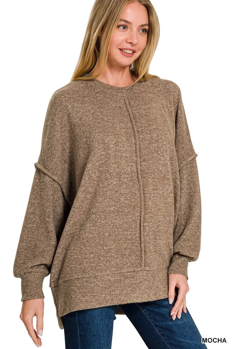 Zenana Brushed Melange Hacci Oversized Sweater - Wear Arielle