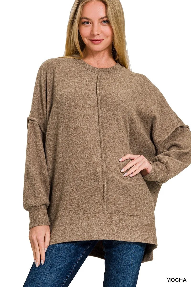 Zenana Brushed Melange Hacci Oversized Sweater - Wear Arielle